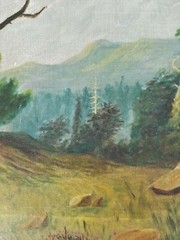 Antique Oil Painting Landscape Mountain Scene