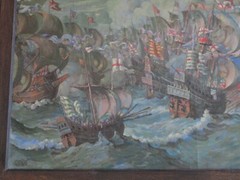 INCREDIBLE NAUTICAL LARGE OIL PAINTING ANTIQUE SHIPS MYSTERY ARTIST SIGNED PORT