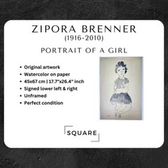 Zipora Brenner (1916-2010) – Portrait of a Girl – Watercolor on Paper – Original