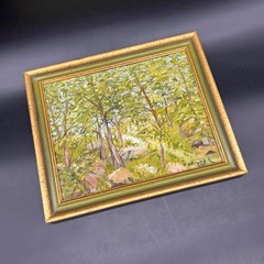 Vintage Forest Landscape Painting Wall Hanging Gold Frame Signed Original Art