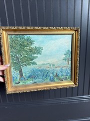 VTG 1963 Original Texas Bluebonnet Oil Painting Belgium Gold Frame Signed 8×10
