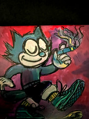 Original Art Painting Felix Vintage Comic 10×10 Neoexpressionist Cartoon Cat