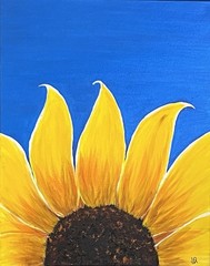 Sunflower Bright Blue Sky VLP Hand Painted Floral Art Acrylic 16×20” Canvas