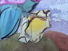 ELLEN WOLF BACKER SIGNED FLORAL PAINTING WATERCOLOR COLLAGE STILL LIFE ART 2000