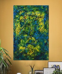 62”x40” Pollock/Richter style canvas painting Acrylic,Abstract, Modern,X Large