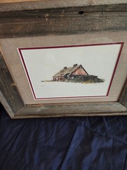 Vintage Landscape Print Red Barn Farm Scene Rustic Wood Frame Anschell Limited