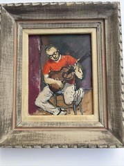 Mid Century Modern Painting Oil Guitarist Musician American Regionalism Signed