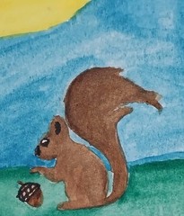 ACEO Original Painting ATC Art Trading Card 3.5×2.5 Whimsical Animals Squirrel