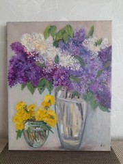 bouquet of lilacs original oil painting, dandelions oil painting, flowers art