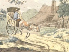 Watercolour Dutch School around 1800 „Coachman in front of Farmhouse“ 24.5 x 18.5 cm