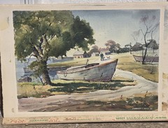Vtg Ellsworth P Smith Watercolor Cape Ann School Lanes Cove Boat Louisa Signed