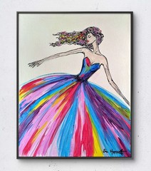 Original Glamorous Woman Art 14×11 Canvas Bold Color Expressionism Painting