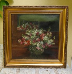 Bouquet of Flowers Before a Mirror. Signed and Dated 1917.