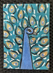 ACEO Original Hand Painted Acrylic Peacock Art Card On Heavy Cardstock ATC