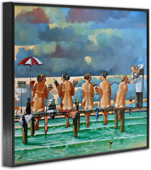 Framed Giclee Art: Women on Dock with Tan Lines, 30×24, Made in USA