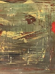 ANTIQUE MID CENTURY MODERN ABSTRACT OIL PAINTING OLD VINTAGE SIGNED 1957