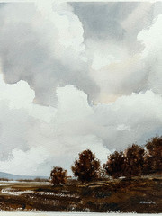 Autumn Trees Landscape 12 1/4 x 17 Watercolor Painting-William Senior
