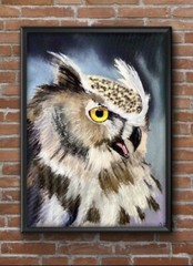 Whimsical Owl Painting: Handcrafted Eagle Owl Art for Wall Decor