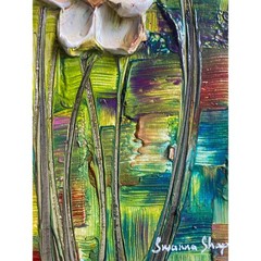 Original Palette Knife Abstract textured white flowers Painting 18″x24″