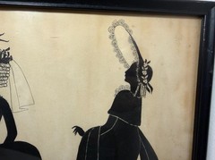 Large antique 1800’s Victorian fashion lady original silhouette art ink drawing