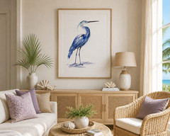 Great Blue Heron Original Watercolor Painting Minimalism Art Bird Seabirds