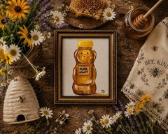 Honey Bear Bottle Painting 8×10 Framed Acrylic on Canvas Panel