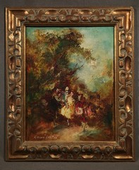 20th Century Spanish Painting Parade/Party Scene with Dancers and Musicians