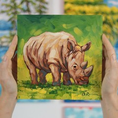 Hand-Painted Rhino Artwork Original Animal Oil Painting Wildlife Wall Art Signed