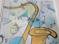 Connie Brorson Signed Framed Watercolor Painting „Blue Notes“ 20 3/8″ x 16 1/8″