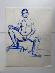 Vintage 1960s 2 Sided Watercolor Painting Portrait Man 11.5 x 9 OOAK Gay Int