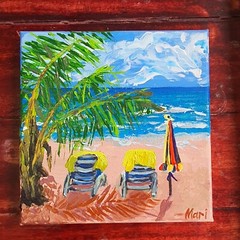 Clearwater Beach Painting Florida Palm Trees Original Art Chairs Ocean Holidays