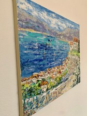 Italian Coastal Town Impasto Oil Painting On Canvas Abstract Italy Seascape