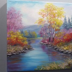 Autumn River Landscape Oil Painting Original Nature Wall Art Canvas Decor 10×10