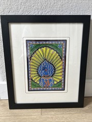 Madhubani Art Print India Peacock 12 x 9.5 Matted Ready to Frame