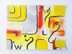 Yellow Black Red Shalom Paleo Hebrew Symbols Original Painting Acrylic on Paper