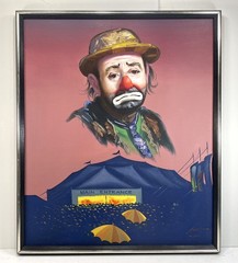 Emmett Kelly ￼CLOWN Circus Tent Original OIL PAINTING Canvas Signed RUST 24×20