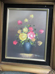 Mid Century Vintage Original FRAMED PAINTING FLOWERS IN VASE Signed One owner !