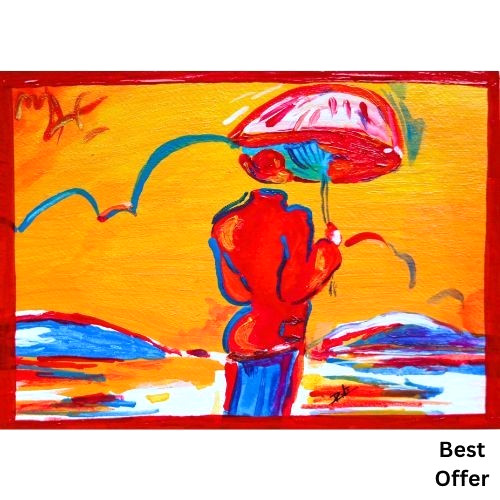 PETER MAX (umbrella men) signed & stamped Pop art Acrylic Hand Painting NEW