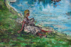 Original Hecto Vidal Oil Painting Reading By The Lake Cuban Country Scene 14×11