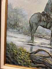 G. Hrat Oil Art Painting Wooden Frame 32”/28” A Man On Horse Village Landscape