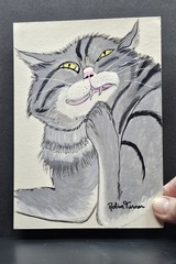 Original OOAK Gouache Painting 5×7 Sealed Silly Scratching Cat Gray Handmade Art