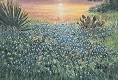 Bluebonnet Artist Bonnie Dickson Canvas Printl „Texas sunset- 18″ x 24″ 24″ x32“