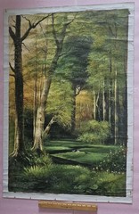 OIL PAINTING ON CANVAS FOREST LANDSCAPE, AFTER THOMAS MORAN 26.5″ X 39″