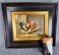 MINI Small Country Chicken Hen Rooster Oil Painting 5″