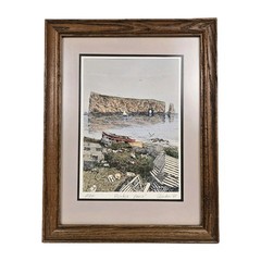 Framed Watercolor Artwork Of Rocher Percé in Quebec,Canada, Artist Signed (1984)