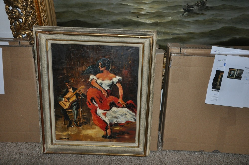 Lovely Large Antique FLAMENCO Dancer Painting by Montero