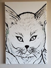 Handmade Painting Acrylic Wood Frame 24x16x0.5in Art Decor Cat Animal
