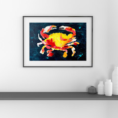 Abstract Expressionist Original Crab Painting Living Room Wall Art 16×12