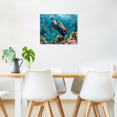 Underwater Coral Sea Turtle Abstract Wall Art for Bathroom Living Room Bedroom