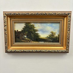 Timeless Landscape Oil Painting „Golden Frame“ Authentic Small Art